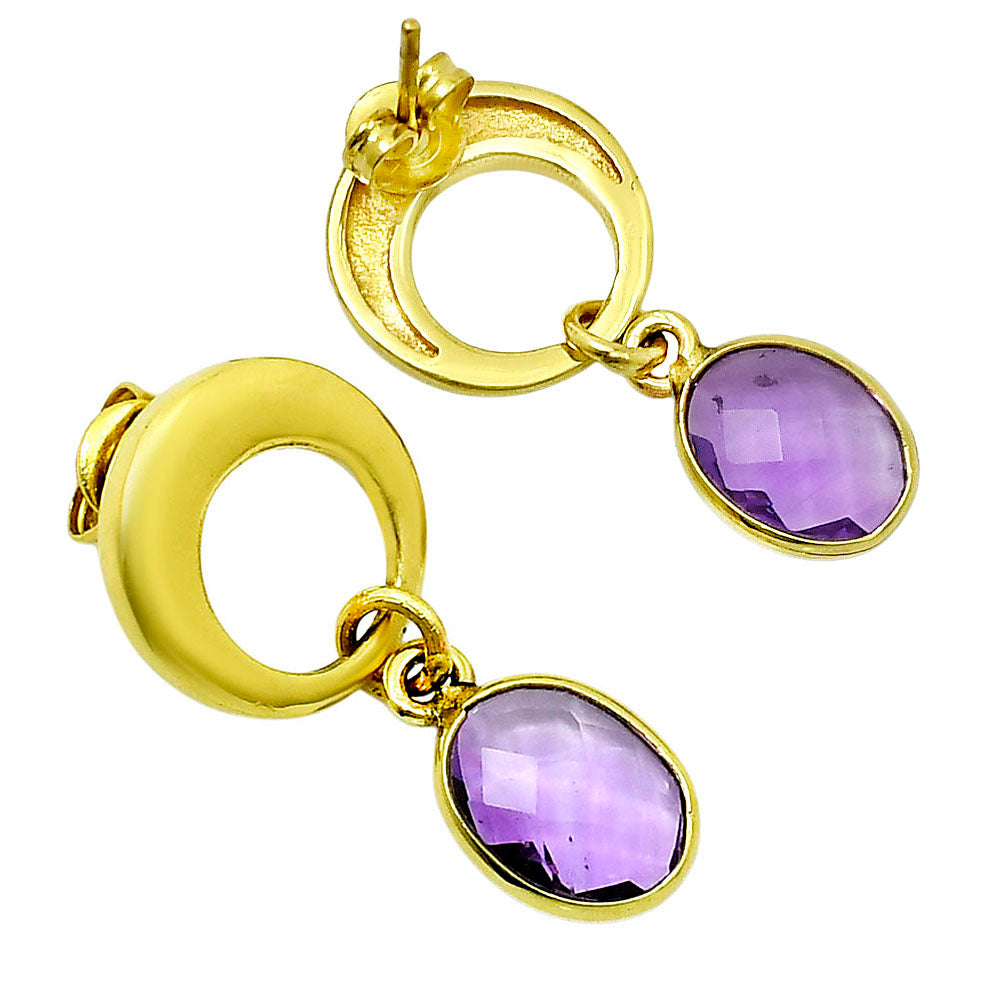 18K Gold Over Brass Natural Amethyst - Brazil  Earrings EM-1259 TE01015-1