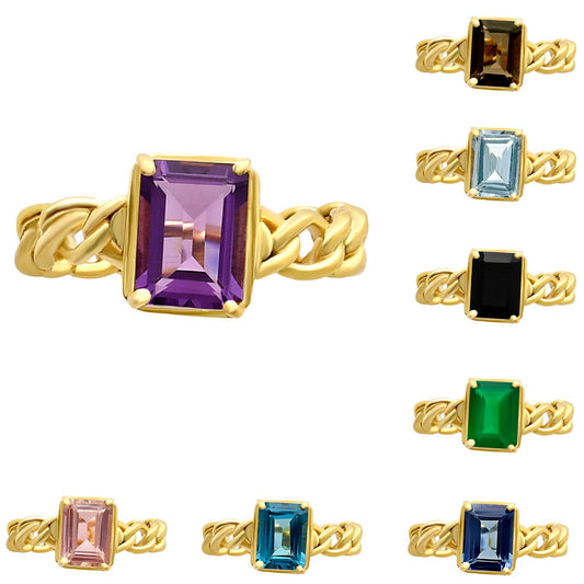 18K Gold Over Brass Natural Gemstones Octagon Shape Ring Size (5-8) TGR1015 RM-1749-0