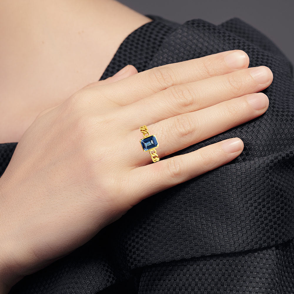 18K Gold Over Brass Natural Gemstones Octagon Shape Ring Size (5-8) TGR1015 RM-1749-1