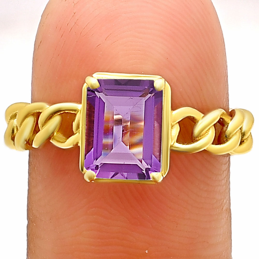 18K Gold Over Brass Natural Gemstones Octagon Shape Ring Size (5-8) TGR1015 RM-1749-2