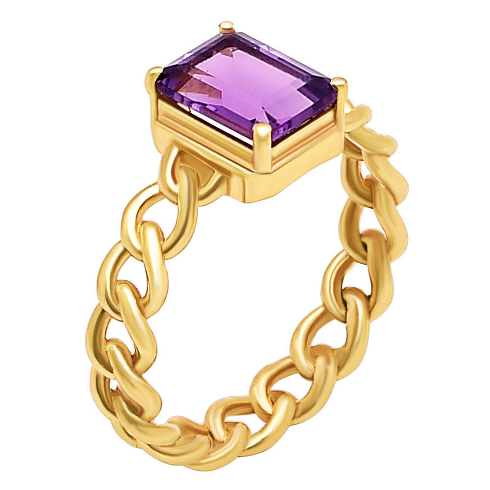 18K Gold Over Brass Natural Gemstones Octagon Shape Ring Size (5-8) TGR1015 RM-1749-3