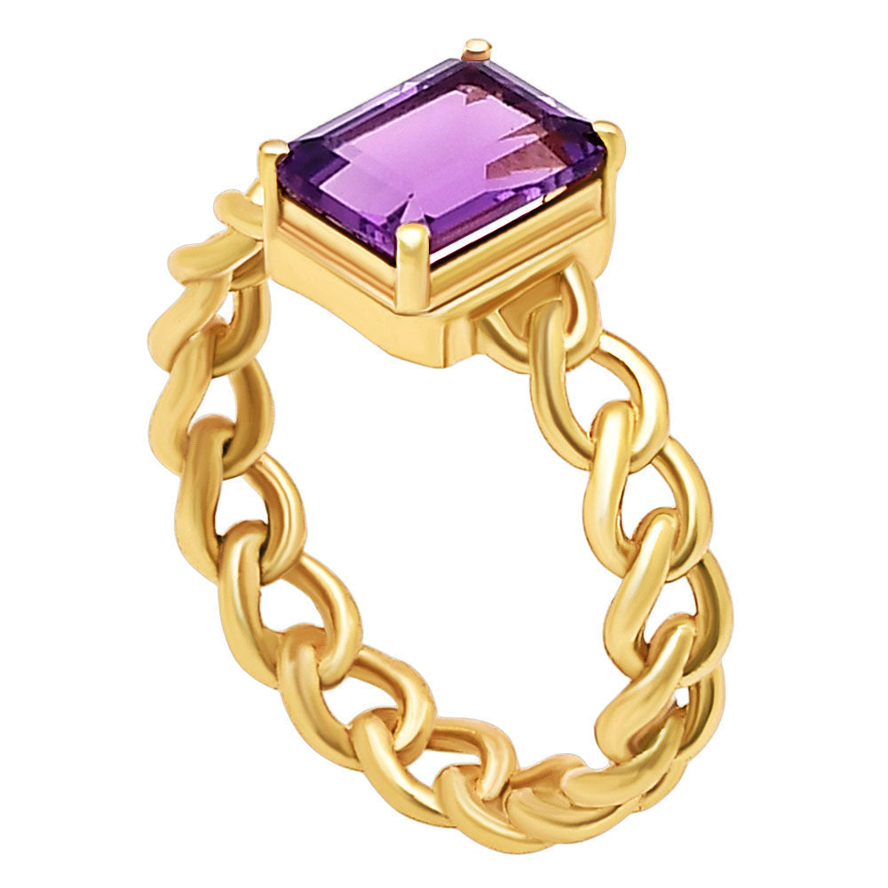 18K Gold Over Brass Natural Gemstones Octagon Shape Ring Size (5-8) TGR1015 RM-1749-4