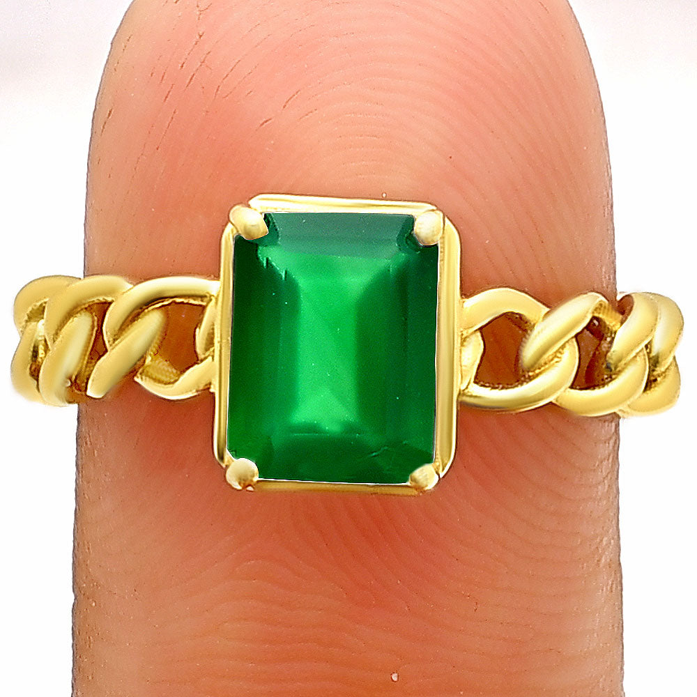 18K Gold Over Brass Natural Gemstones Octagon Shape Ring Size (5-8) TGR1015 RM-1749-8