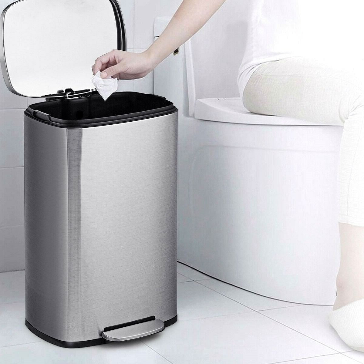 13-Gallon Modern Stainless Steel Kitchen Trash Can with Foot Step Pedal Design-1