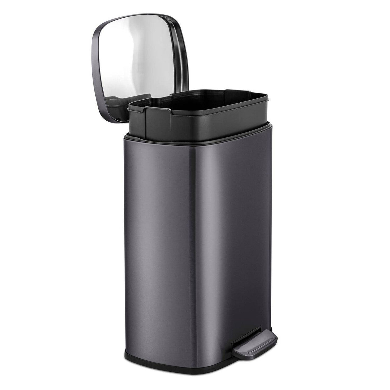 13 Gallon Black Stainless Steel Kitchen Trash Can with Step Open Lid-1