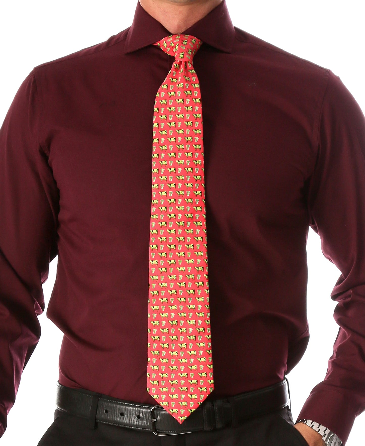 Cow Coral Necktie with Handkerchief Set-2