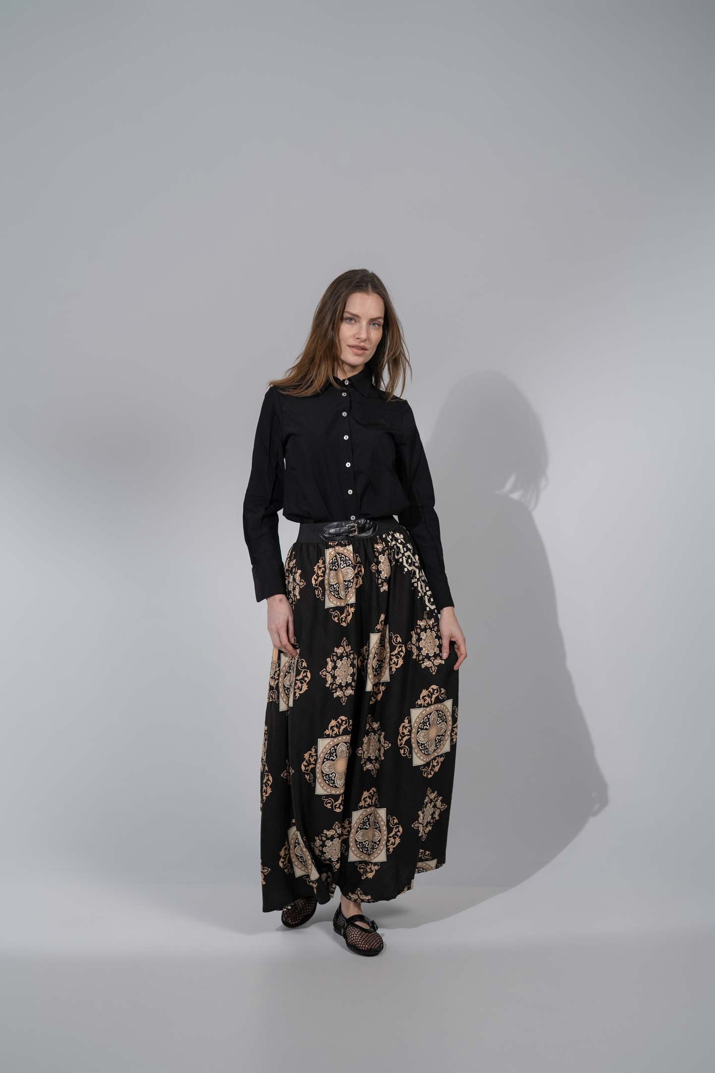 Leather Buckle Skirt-Black Medallion-0