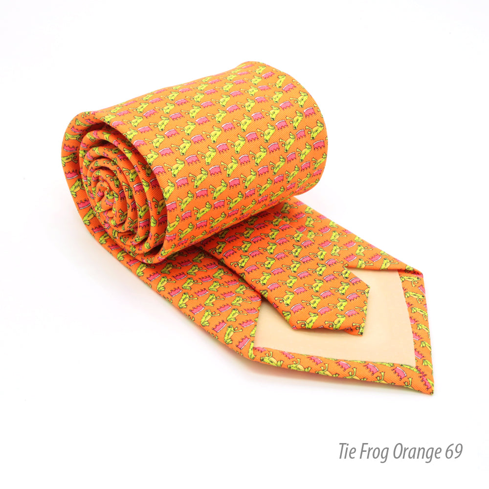 Frog Orange Necktie with Handkerchief Set-1