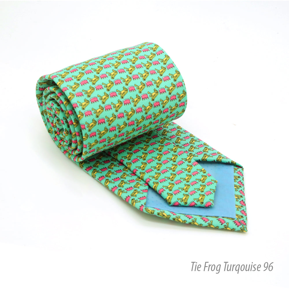 Frog Turquoise Necktie with Handkerchief Set-1