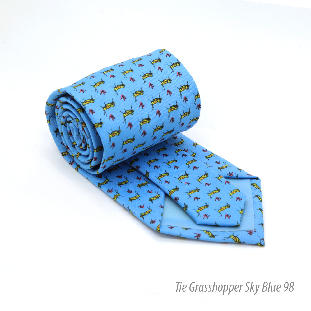 Grasshopper Sky Blue Necktie with Handkerchief Set-1