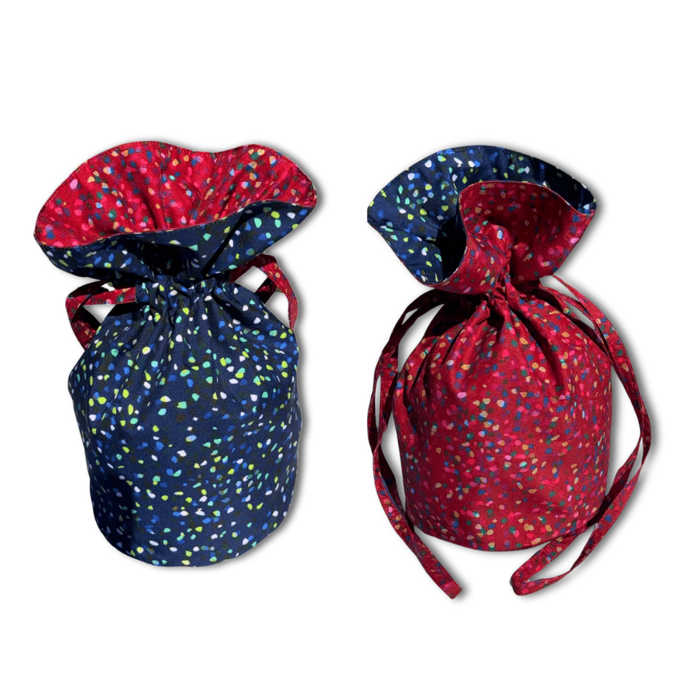 Medium Reusable Fabric Gift Bag | Blue & Red Confetti-6