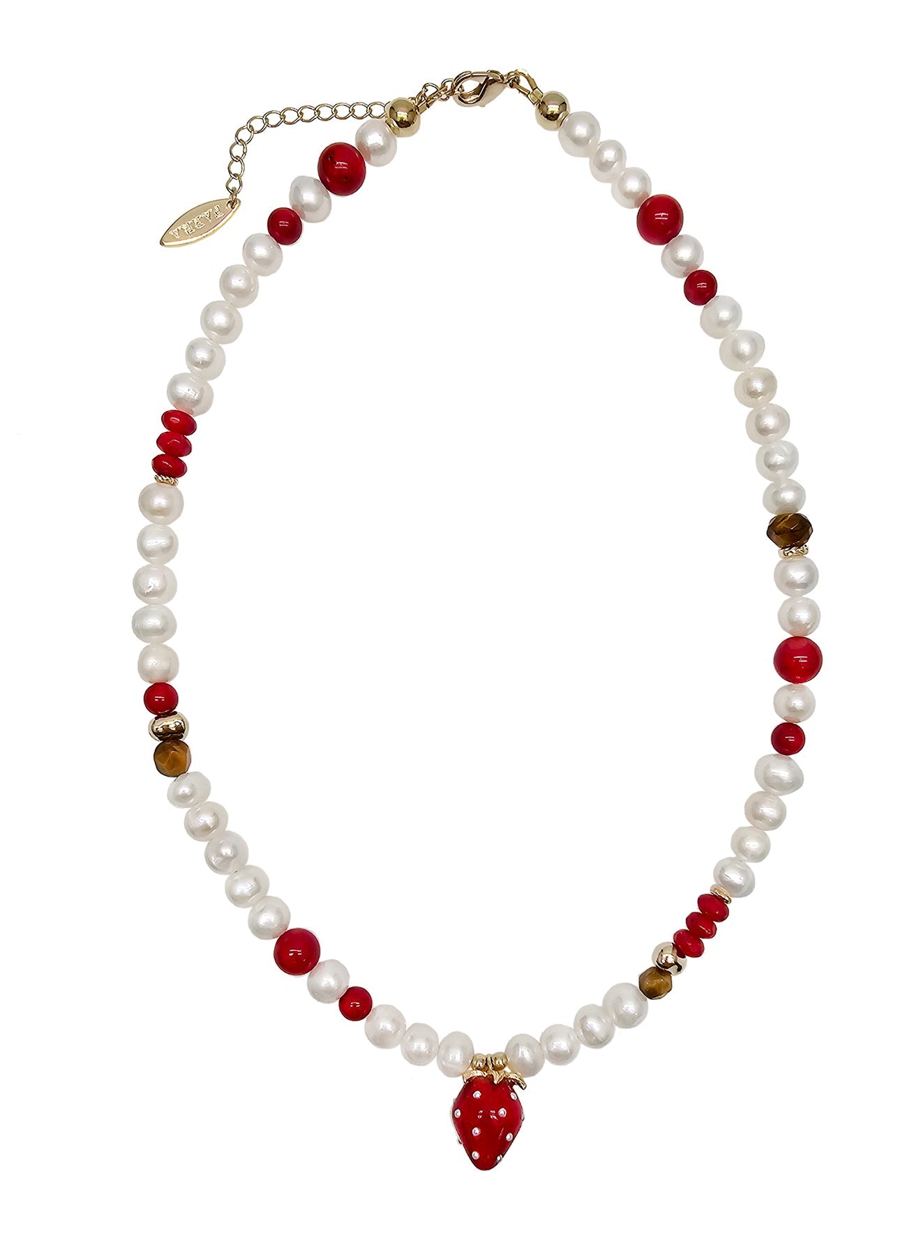 Freshwater Pearls With Red Bamboo Coral And Strawberry Pendant Necklace PN042-0
