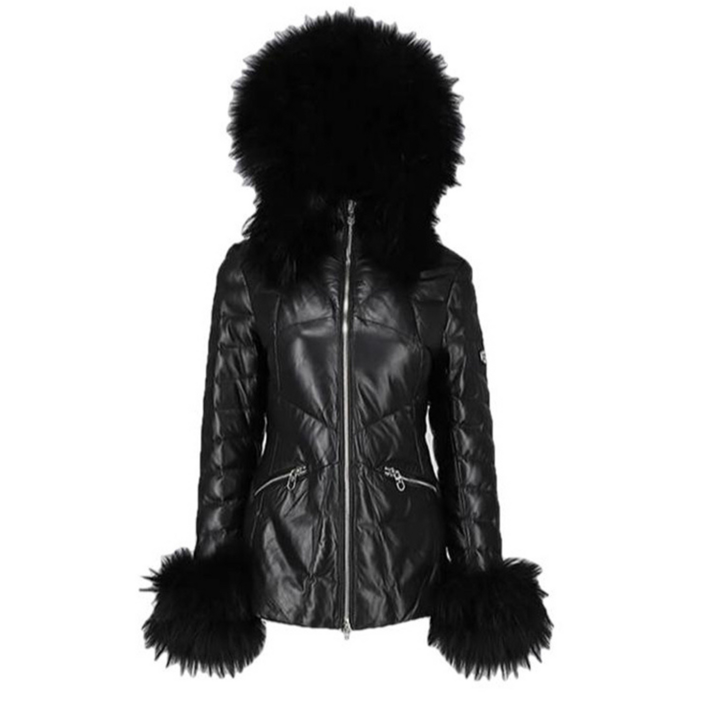 Mardi Gras Womens Fur Hooded Leather Jacket-0