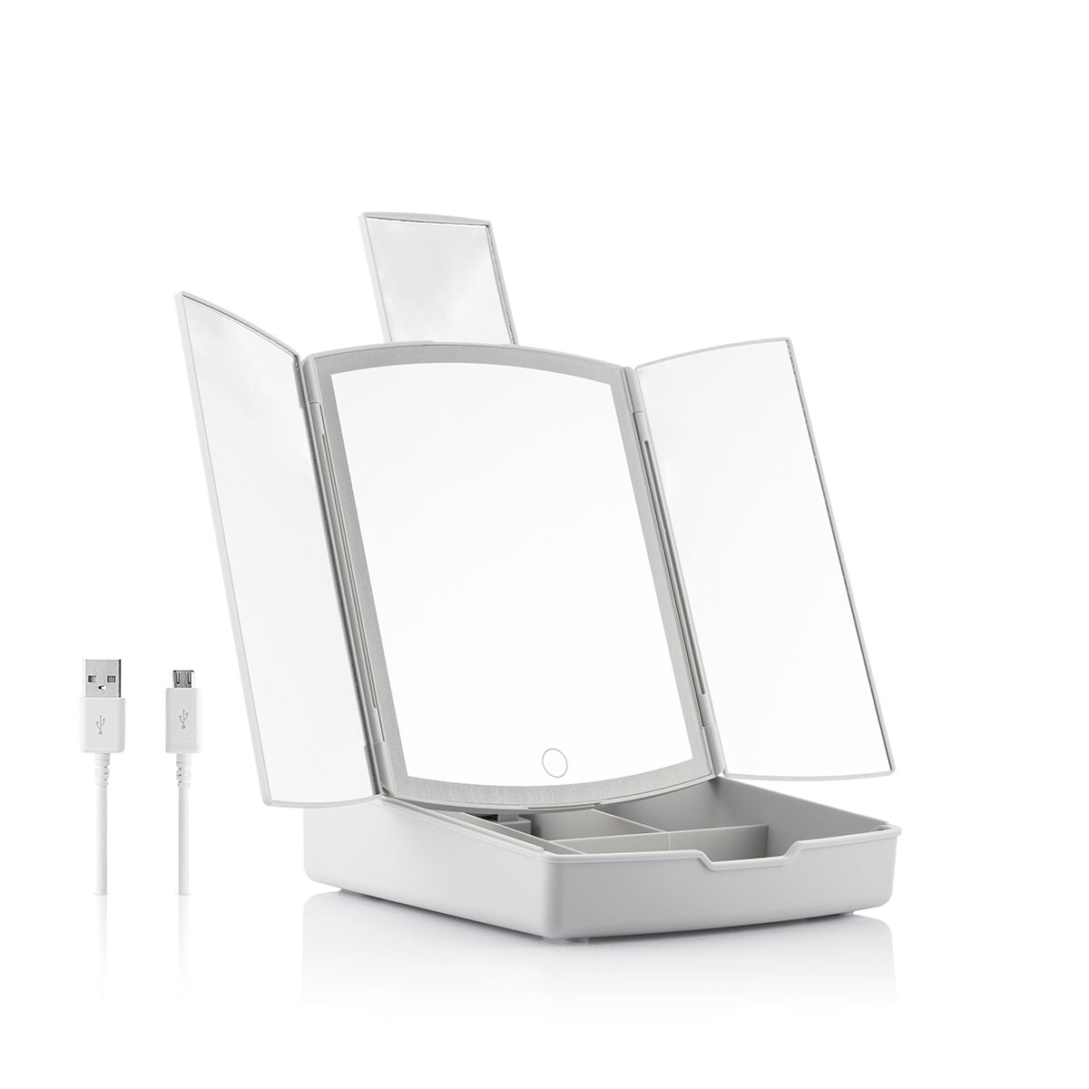 3-In-1 Folding LED Mirror with Make-up Organiser Panomir InnovaGoods-6