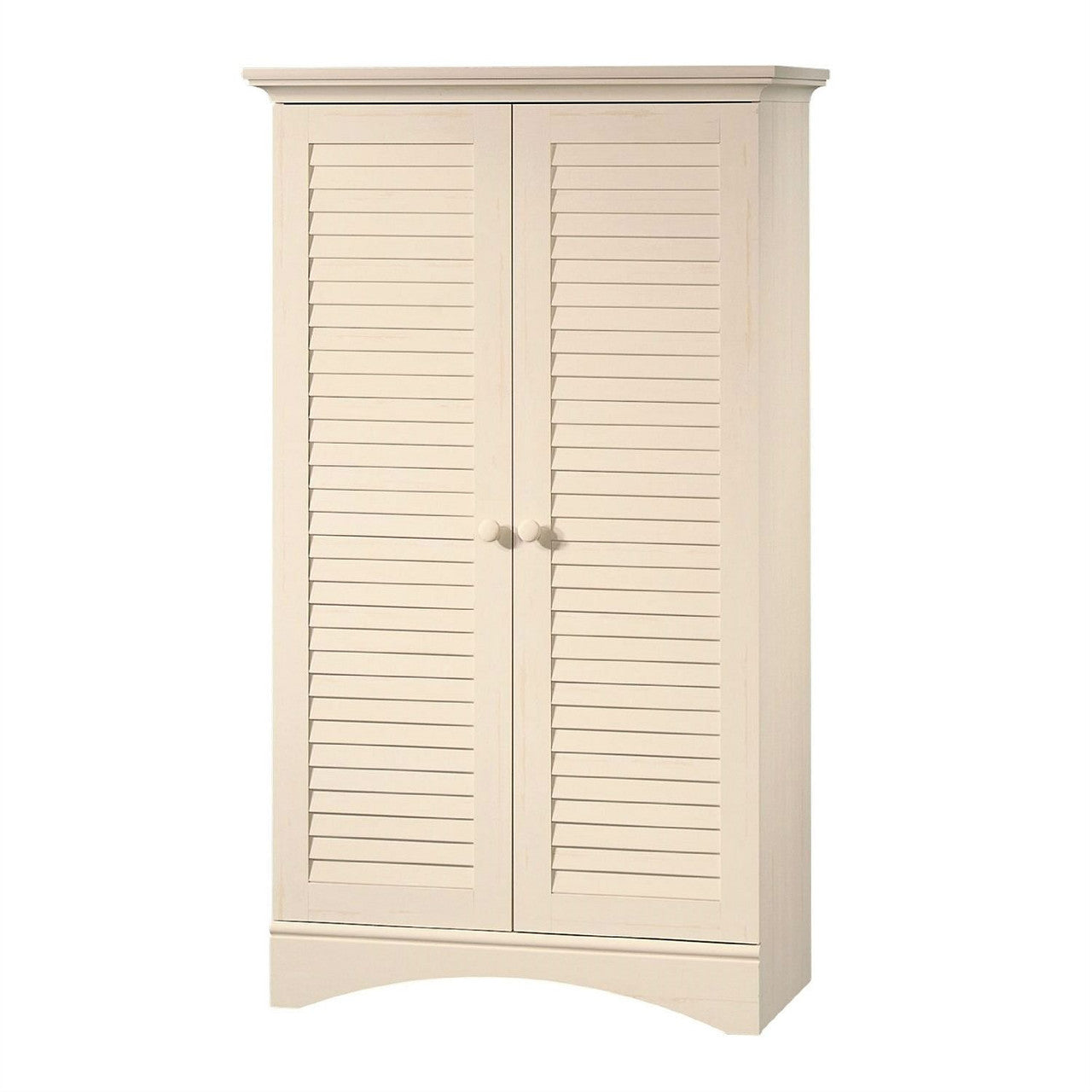 Antique White Finish Wardrobe Armoire Storage Cabinet with Louver Doors-1