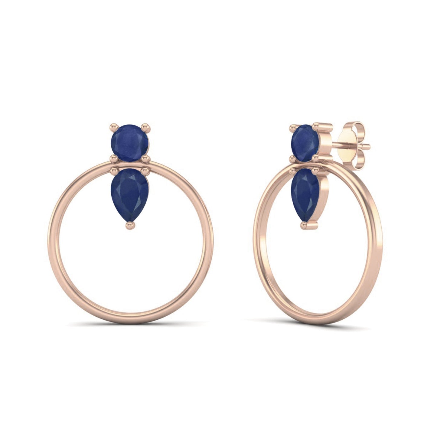 Blue Sapphire 1.52 Ct Pear Hoop Earrings - 14k Yellow Gold-4