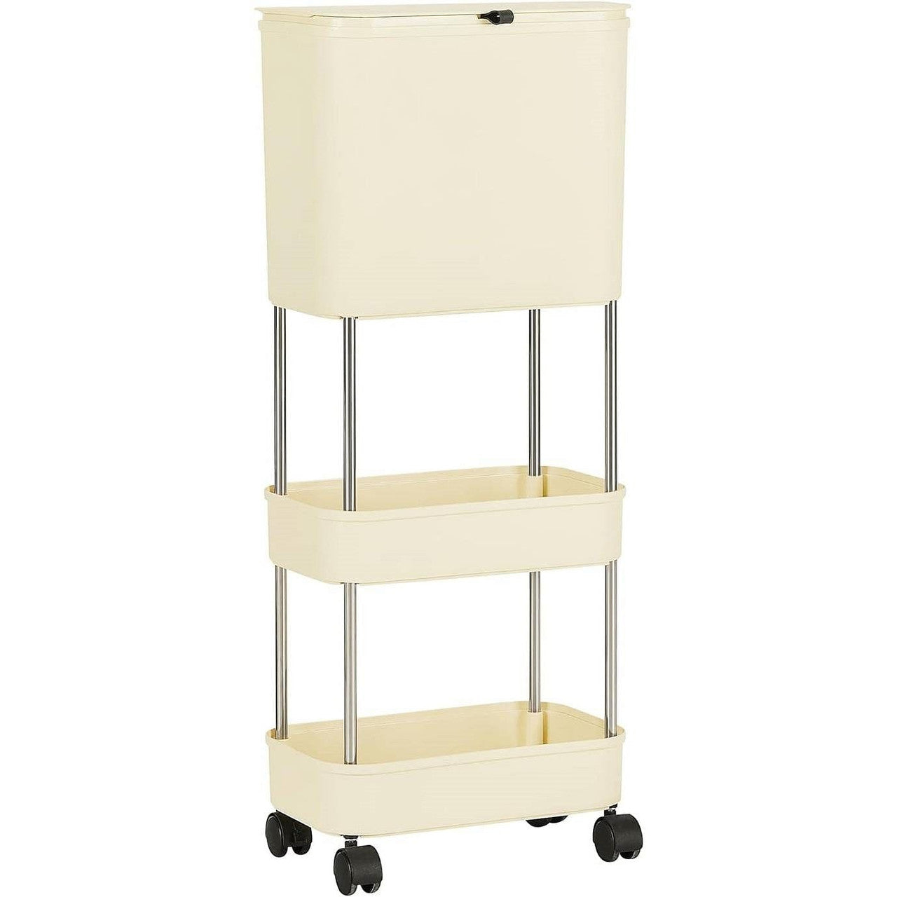 5 Gallon Mobile Elevated Kitchen Trash Can with Lid in Cream with Wheels-0