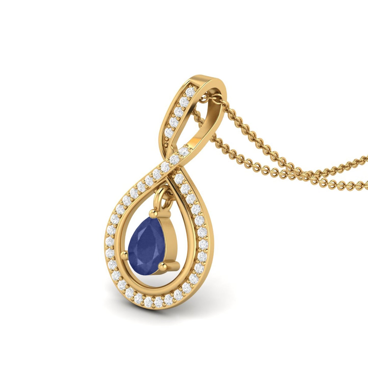 Blue Sapphire Infinity Teardrop Pendant - 9K Yellow GoldGold-2