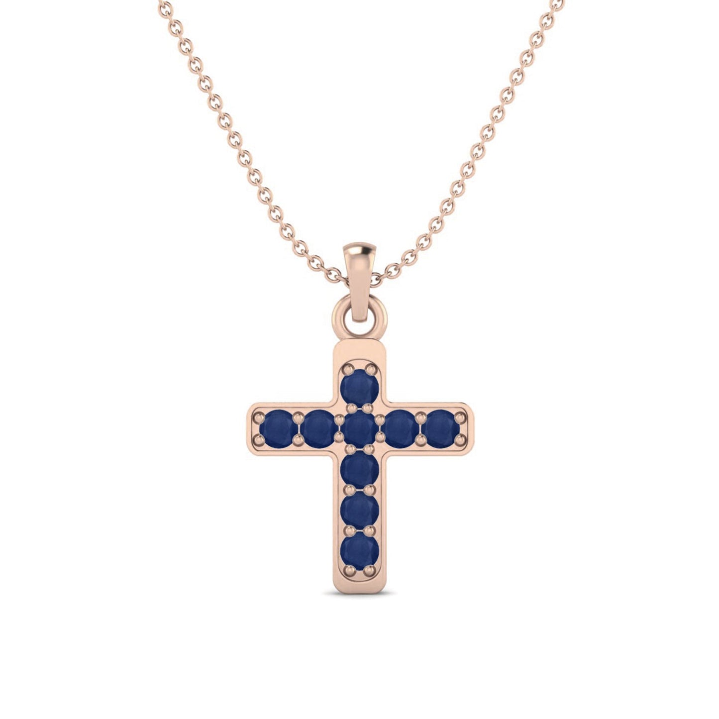 Blue Sapphire 1.35 Ct Round Cluster Cross Necklace - 14k Yellow Gold-4