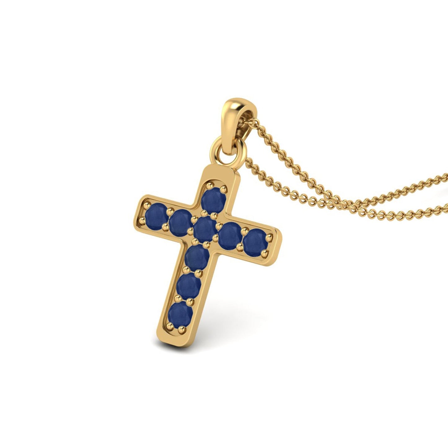 Blue Sapphire Religious Charm Pendant - 9K Yellow Gold-2