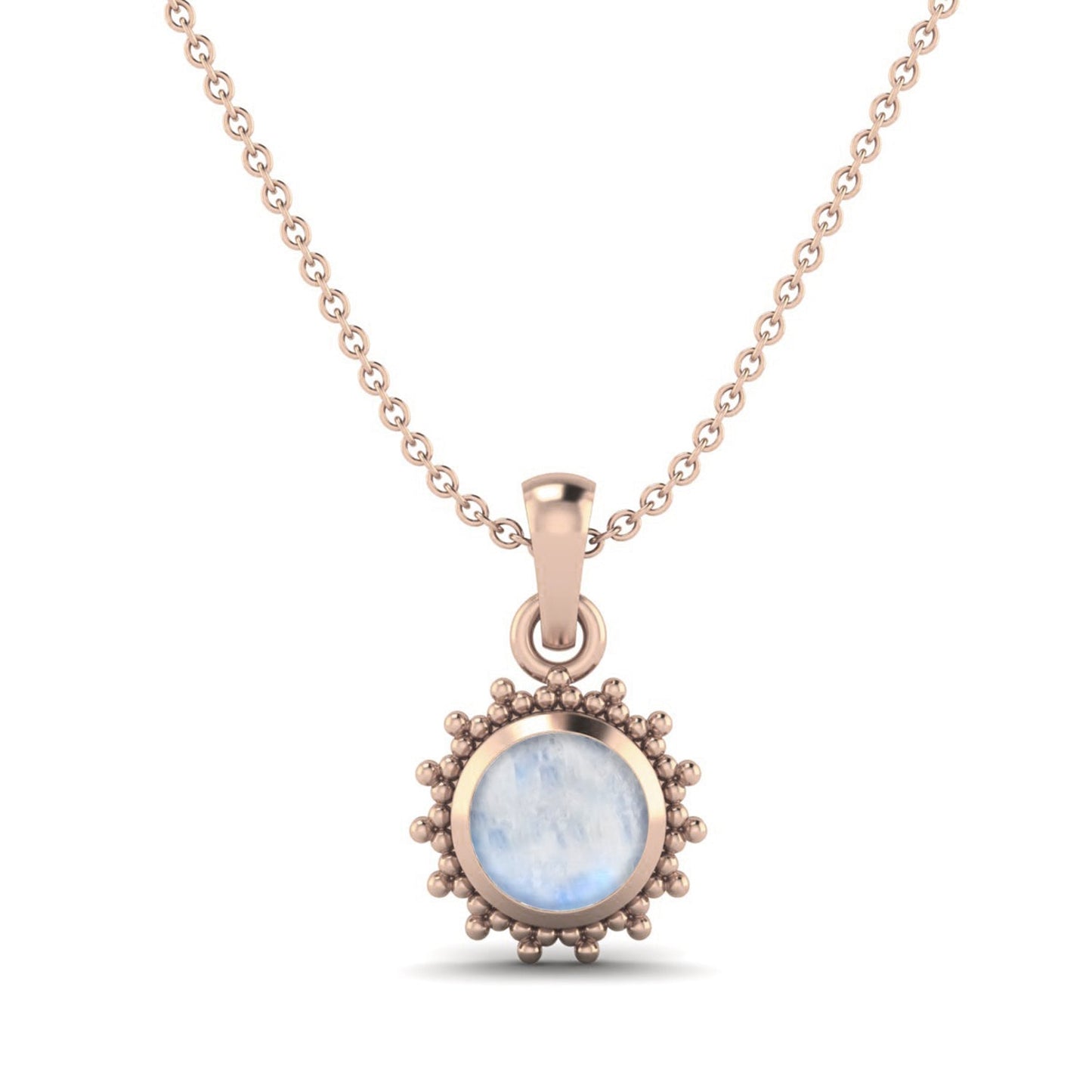 0.75 Ct Moonstone Round Beaded Halo Necklace – 14K Yellow Gold-4