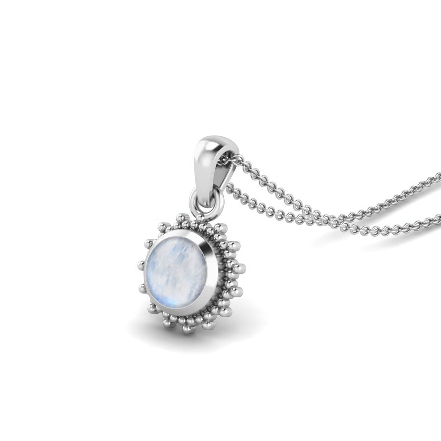 0.75 Ct Moonstone Round Beaded Halo Necklace – 14K Yellow Gold-5