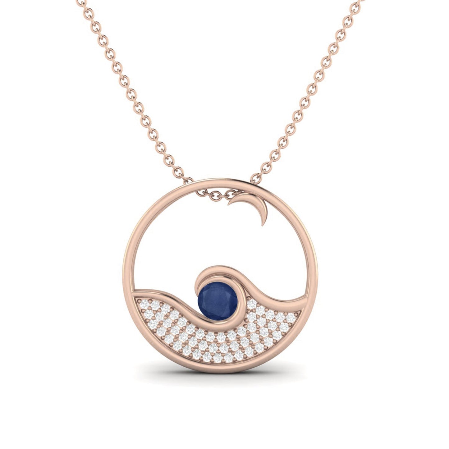 Blue Sapphire 0.25 Ct Round Circle Pendant - 14k Yellow Gold-4