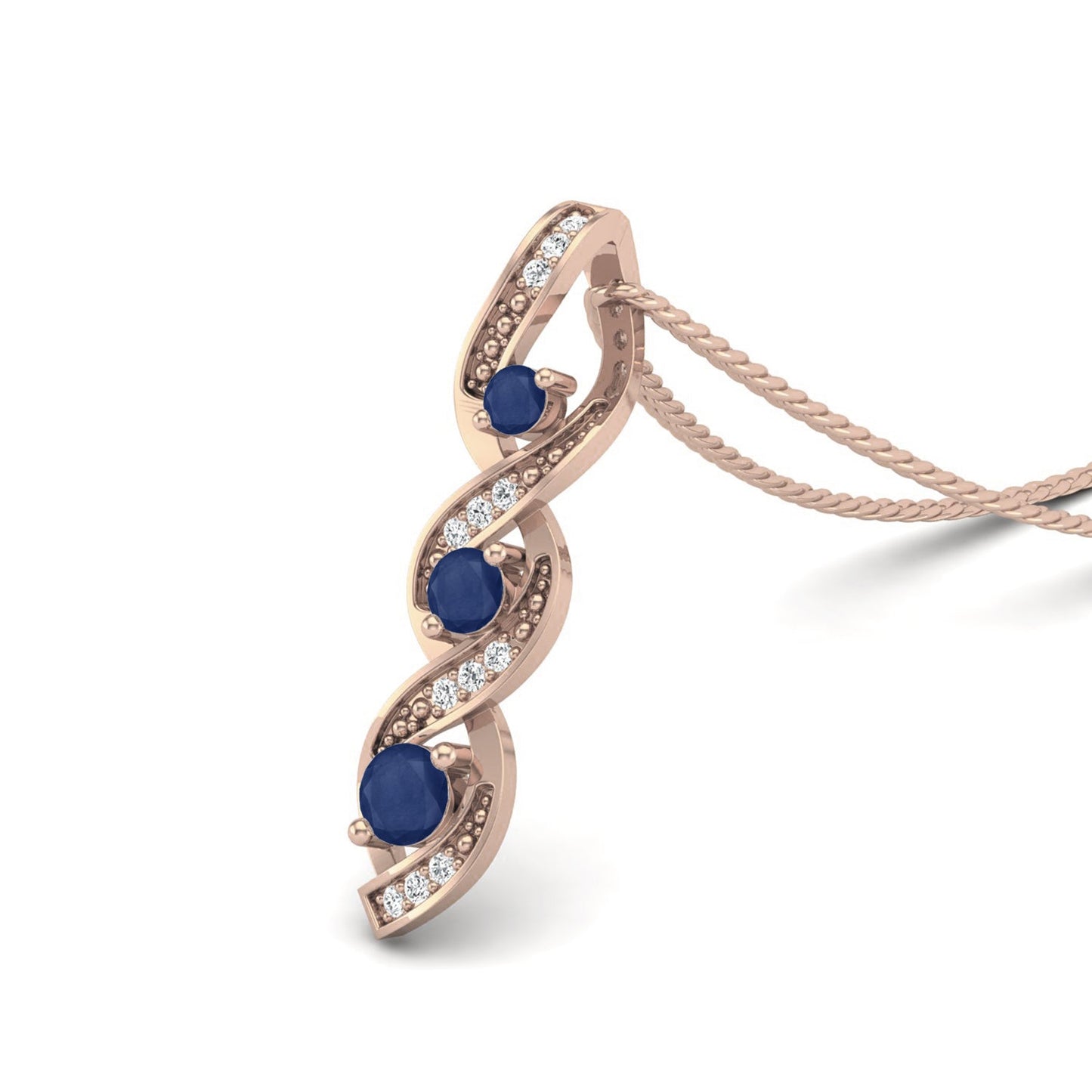 Blue Sapphire 0.40 Ct Round & Accent Stones Twist Necklace - 14k Yellow Gold-3