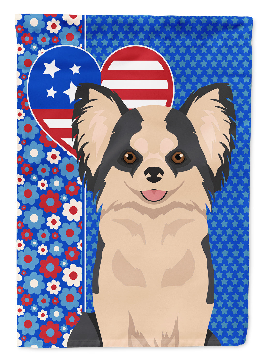 Longhaired Black and White #2 Chihuahua USA American House Flag-0