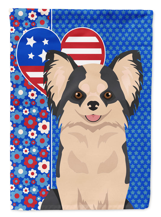 Longhaired Black and White #2 Chihuahua USA American House Flag-0