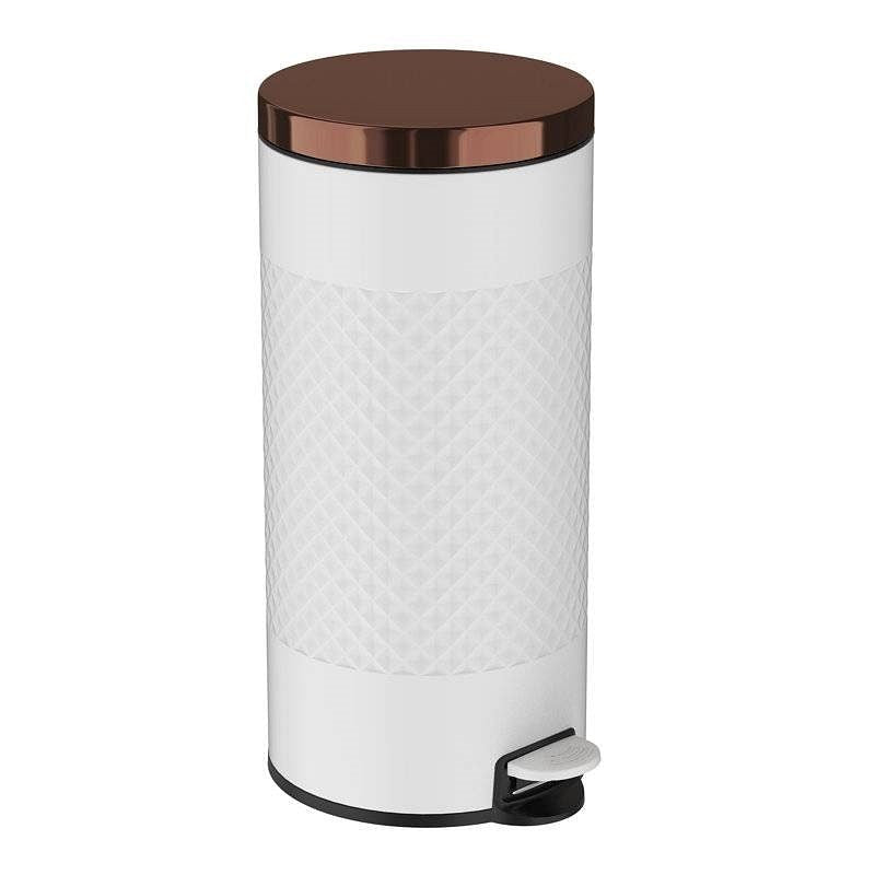 Hands Free White/Gold Metal Step On Trash Can - 8 Gallons-0