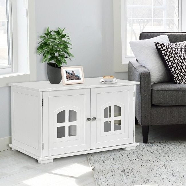 White Modern Large Ventilated Private Divider Cat Litter Box-0