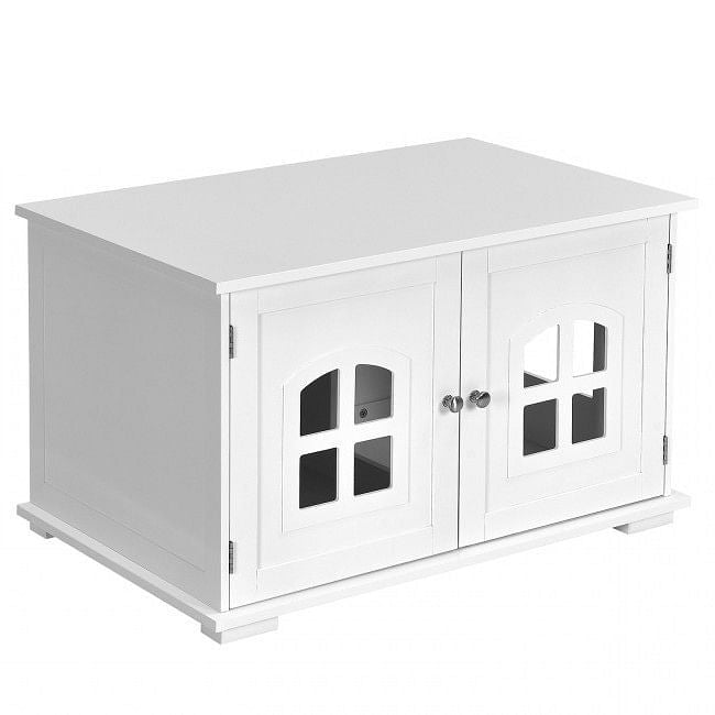 White Modern Large Ventilated Private Divider Cat Litter Box-2