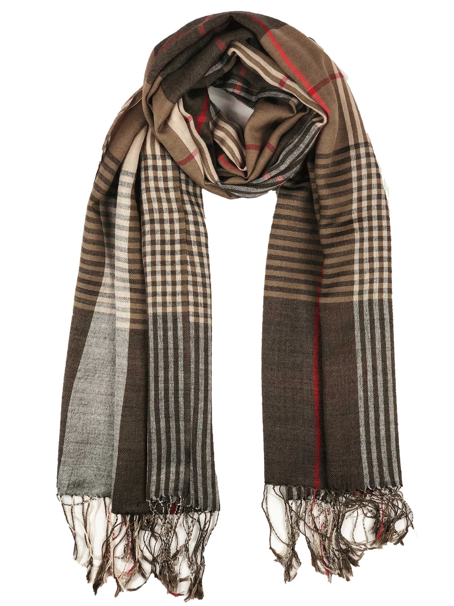 Hand loomed Brown Wool And Silk Check Scarf-5