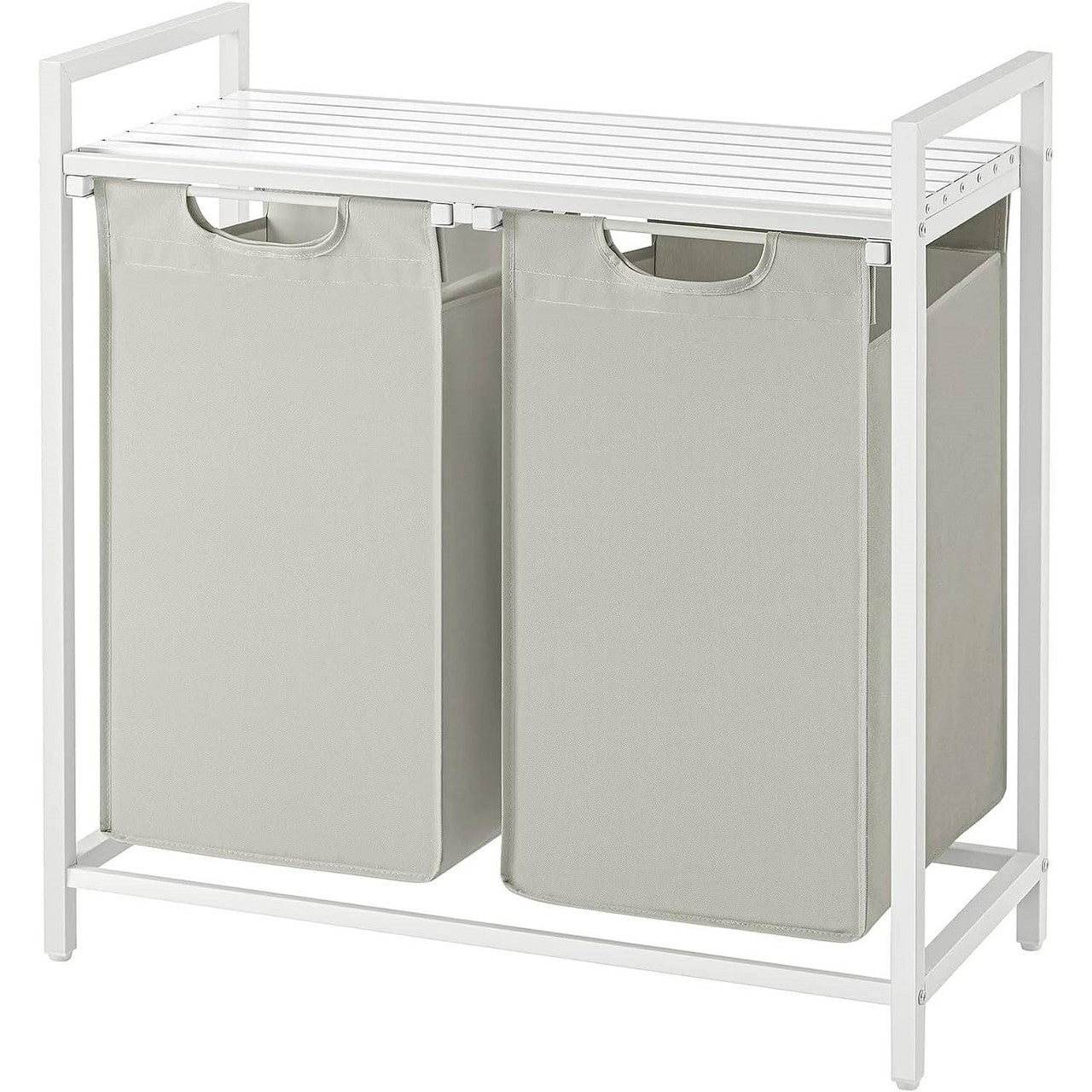 2-Basket Laundry Hamper Sorter White Frame Removable Bags and Top Storage Shelf-2