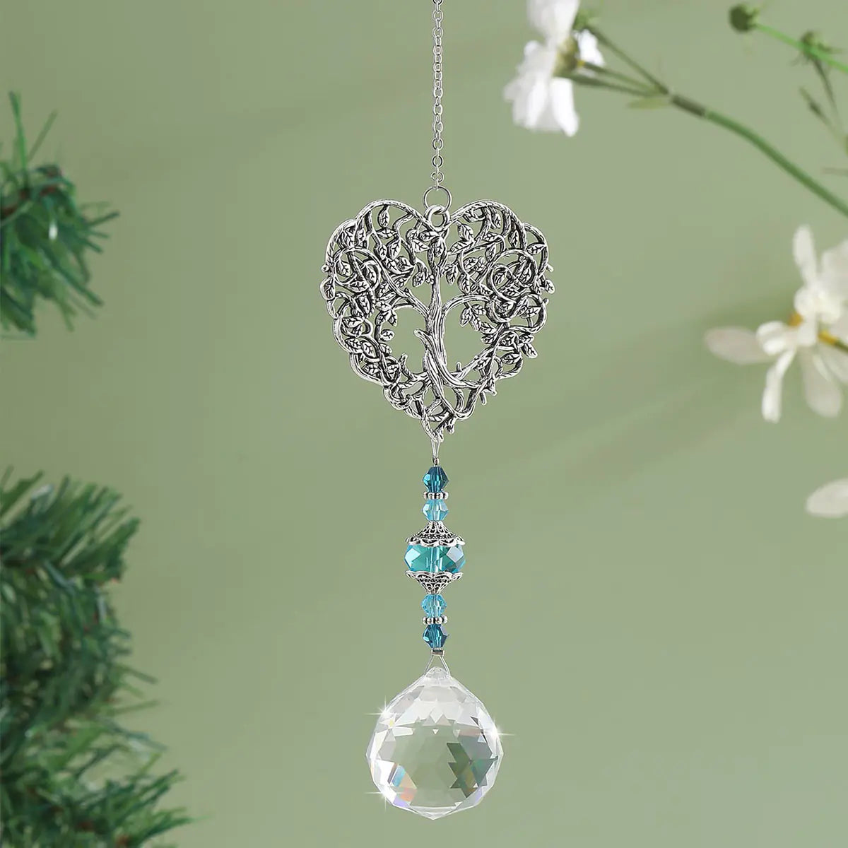 Crystal Heart Tree of Life Pendant for Home Decor