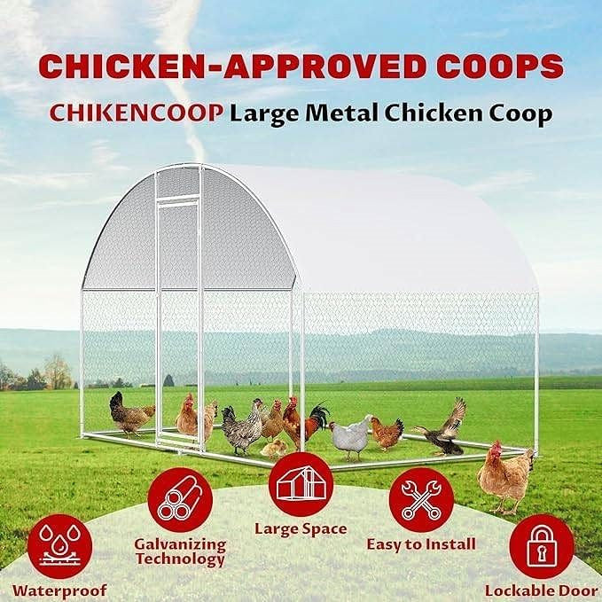 9.8 Ft x 6.6 Ft Outdoor Metal Chicken Coop with Dome Roof and Waterproof Cover-0