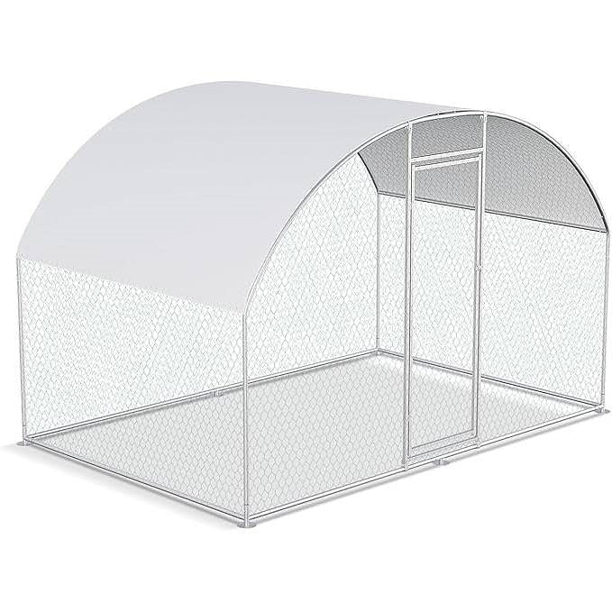 9.8 Ft x 6.6 Ft Outdoor Metal Chicken Coop with Dome Roof and Waterproof Cover-2