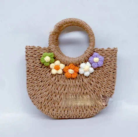 Floral Straw Woven Handbag