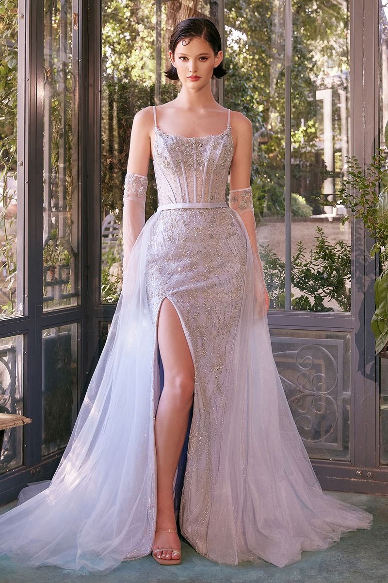 Beaded Light Blue Gown & Removable Tulle Overskirt-4