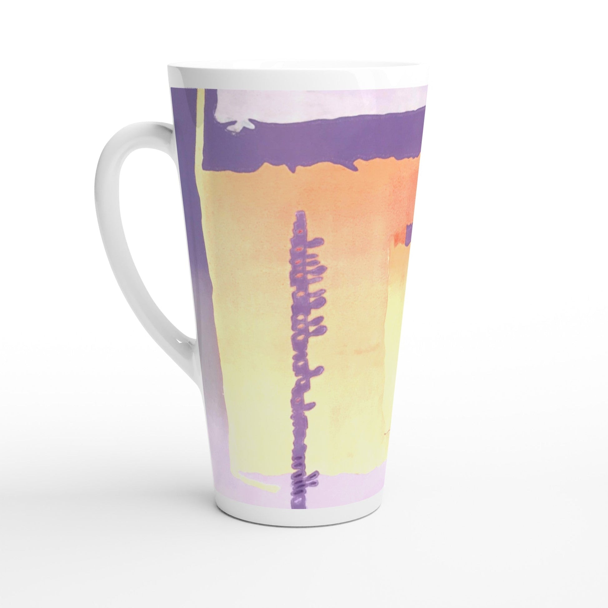 17oz White Ceramic Latte Mug | Coffee Cup with 'Spirit of the Southwest' Abstract Artwork by American Artist Barbara Cleary-1
