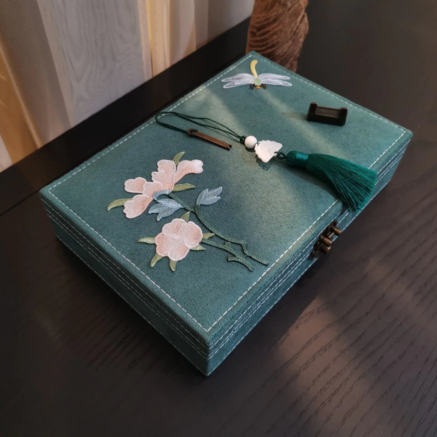 Vintage Chinese Style Jewelry Box with Lock and Velvet