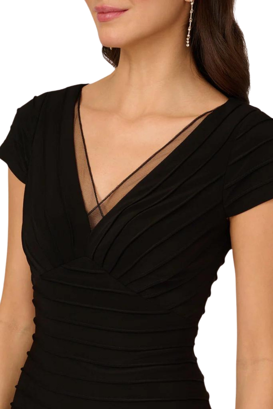 Adrianna Papell V-neck Lace Pintuck Sheath Jersey Dress-4