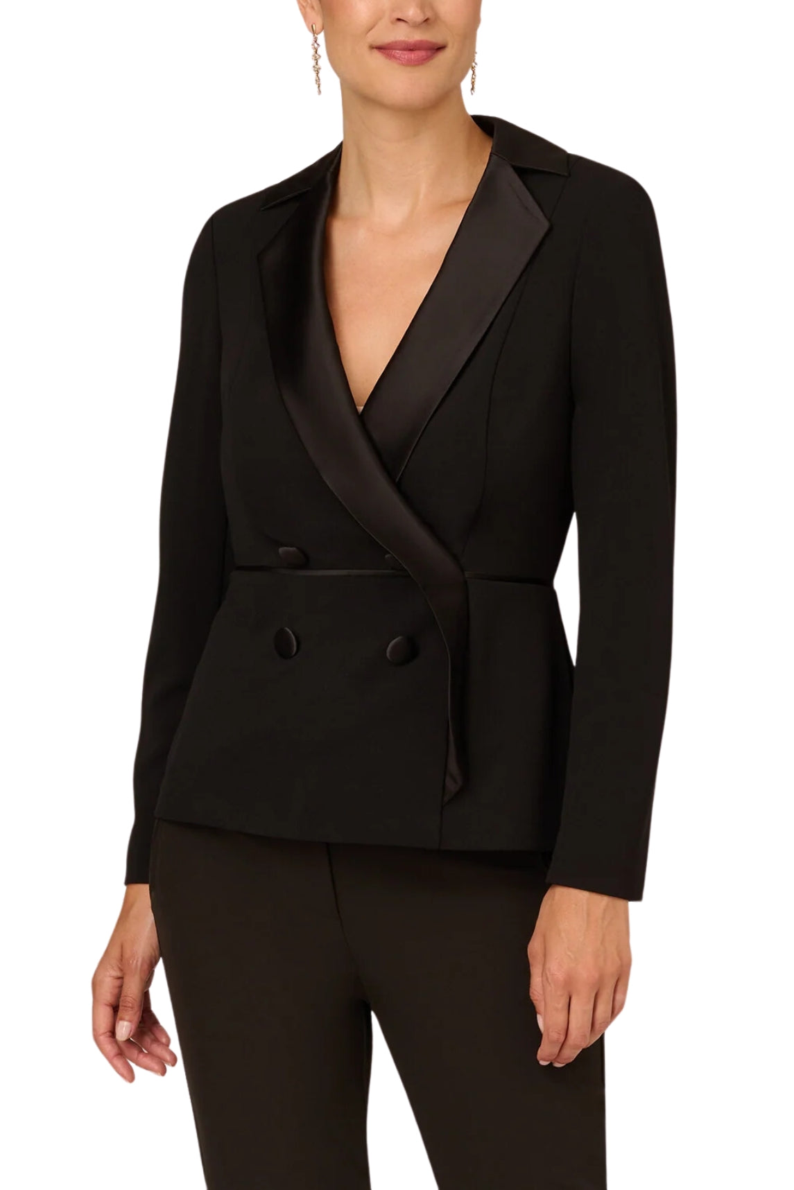 Adrianna Papell Charmeuse-Trim Crepe Tuxedo Top - Wholesale-0