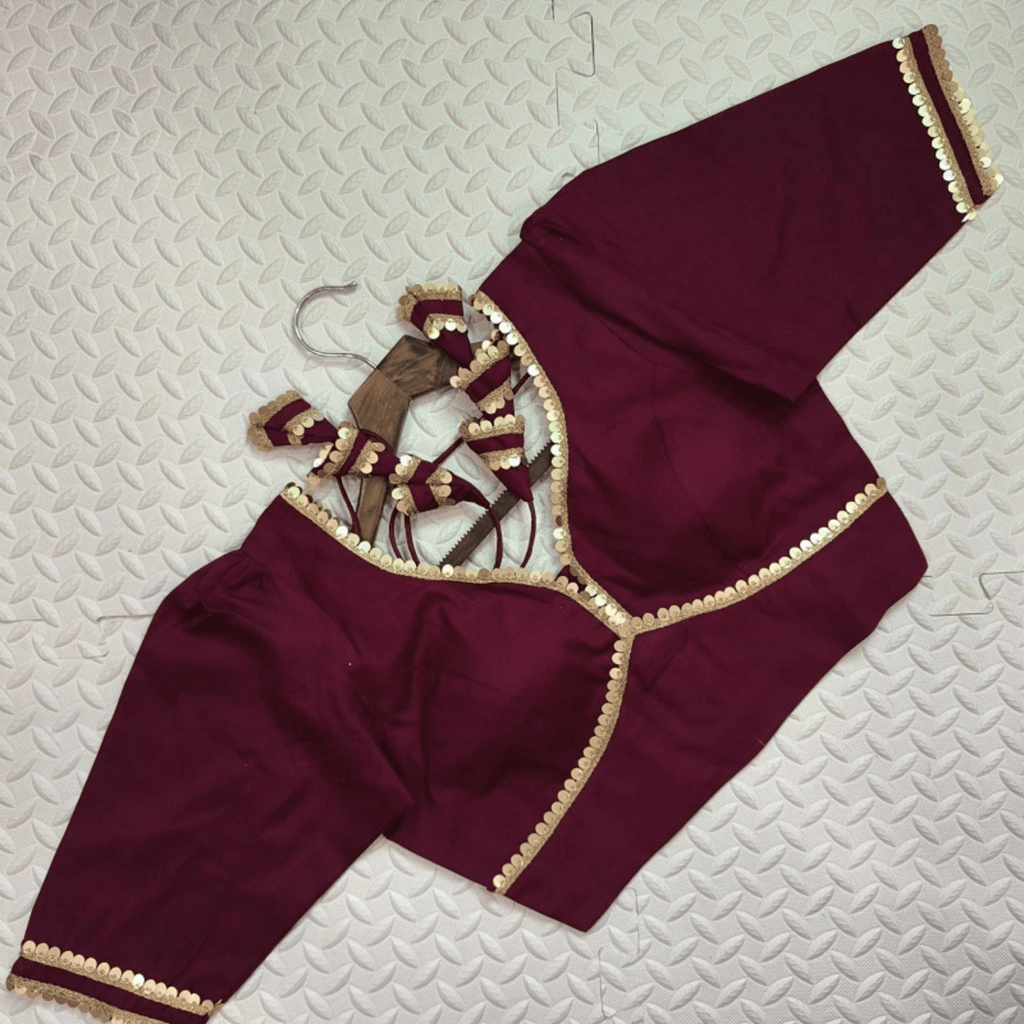 Avira Wine Sequin Flex Cotton Blouse-0