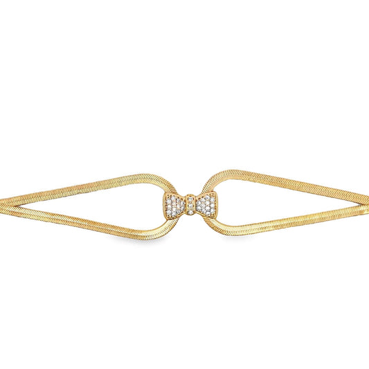 3mm Herringbone Snake Bracelet with CZ Bowtie Charm (H254)(I282A)-0