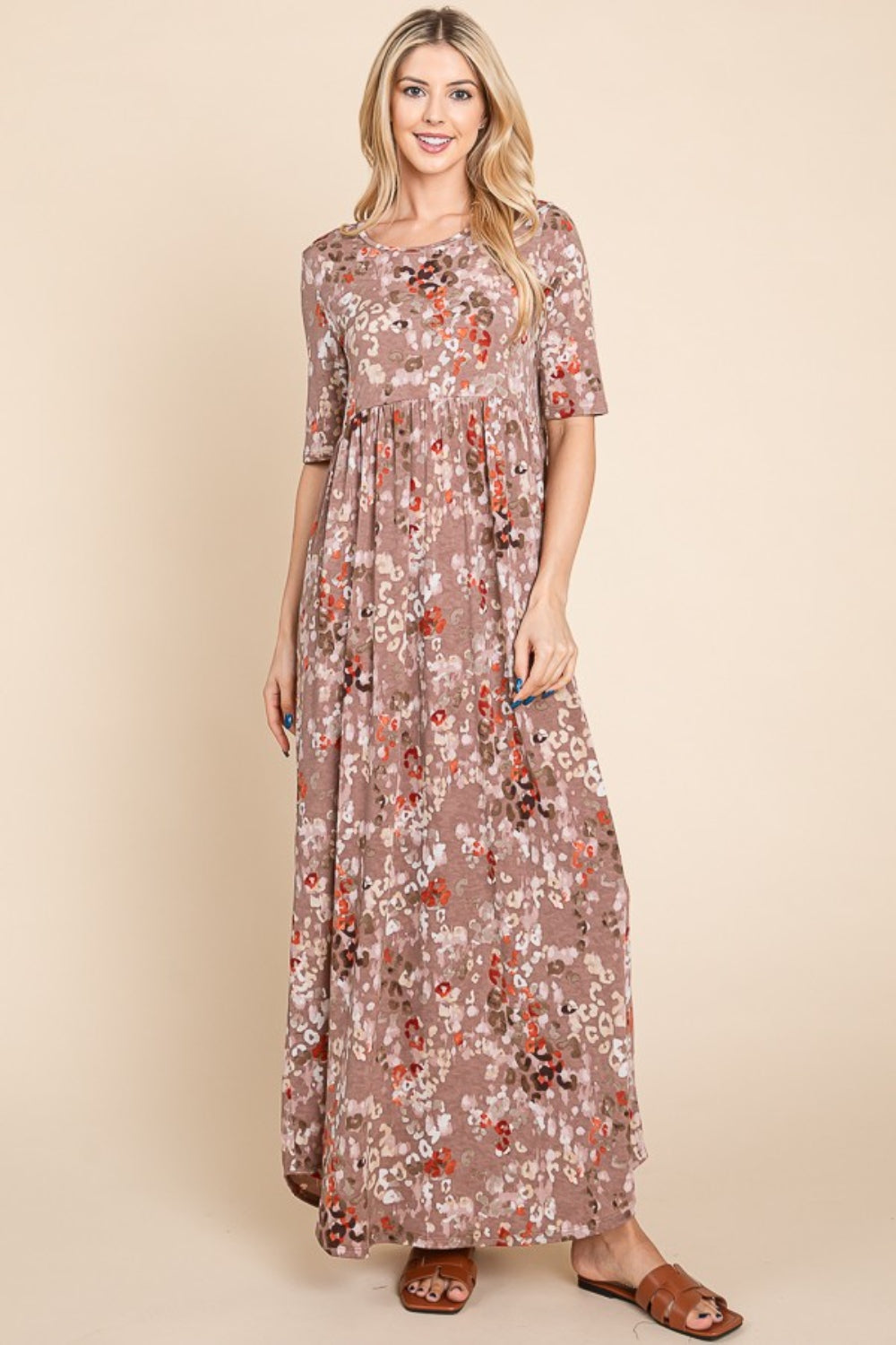BOMBOM Printed Shirred Maxi Dress-2