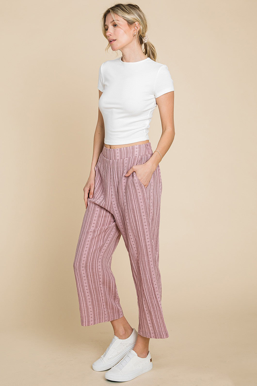 Cotton Bleu by Nu Lab Striped Elastic Waist Wide Leg Pants-2
