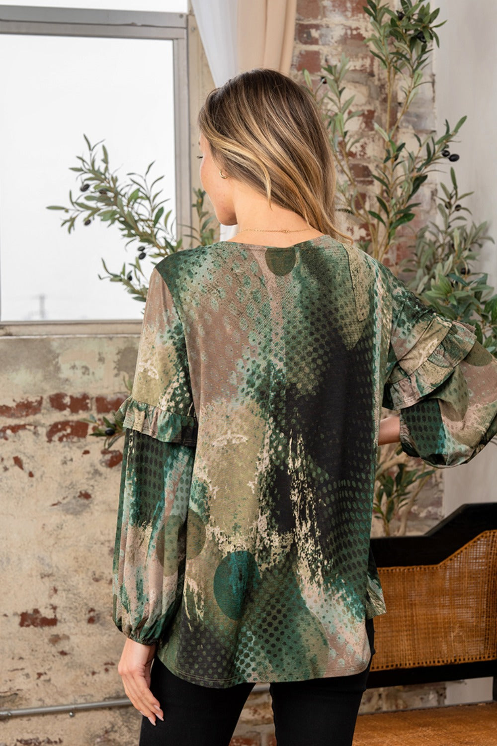 Sew In Love Full Size Snakeskin Print Long Sleeve Top with Ruffle-1