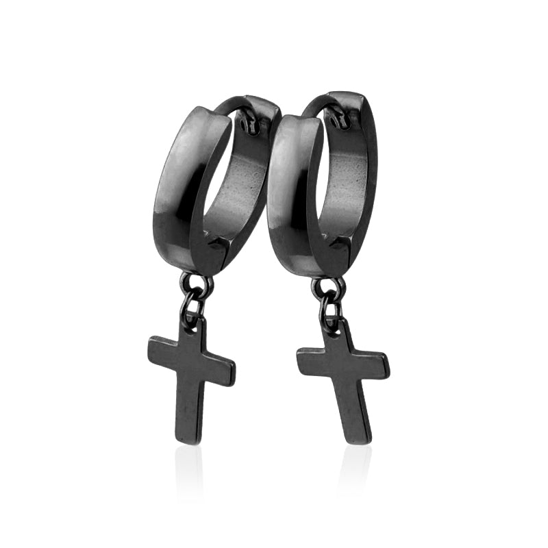 Dangle Cross Huggie Earrings-0